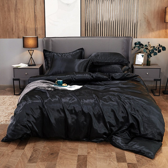 Qfdian Cozy apartment aesthetic Solid Color Satin Washed Silk Luxury Bedding Set Adult Quilt Duvet Cover Sets King Size With Pillowcase Double Queen Bed Linens