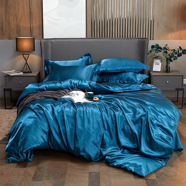 Qfdian Cozy apartment aesthetic Solid Color Satin Washed Silk Luxury Bedding Set Adult Quilt Duvet Cover Sets King Size With Pillowcase Double Queen Bed Linens