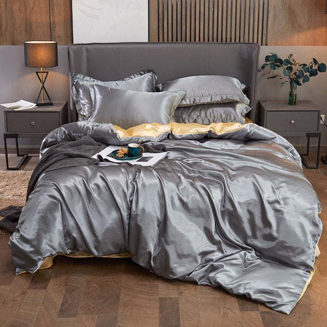 Qfdian Cozy apartment aesthetic Solid Color Satin Washed Silk Luxury Bedding Set Adult Quilt Duvet Cover Sets King Size With Pillowcase Double Queen Bed Linens