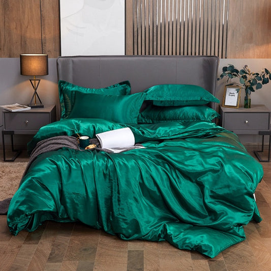 Qfdian Cozy apartment aesthetic Solid Color Satin Washed Silk Luxury Bedding Set Adult Quilt Duvet Cover Sets King Size With Pillowcase Double Queen Bed Linens