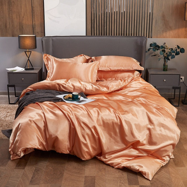 Qfdian Cozy apartment aesthetic Solid Color Satin Washed Silk Luxury Bedding Set Adult Quilt Duvet Cover Sets King Size With Pillowcase Double Queen Bed Linens