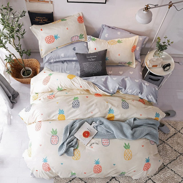 Qfdian Cozy apartment aesthetic Solstice Home Textile Girl Kids Bedding Set Honey Peach Pink Duvet Cover Sheet Pillowcase Woman Adult Beds Sheet King Queen Full