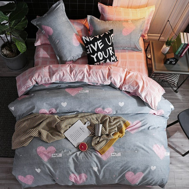 Qfdian Cozy apartment aesthetic Solstice Home Textile Girl Kids Bedding Set Honey Peach Pink Duvet Cover Sheet Pillowcase Woman Adult Beds Sheet King Queen Full