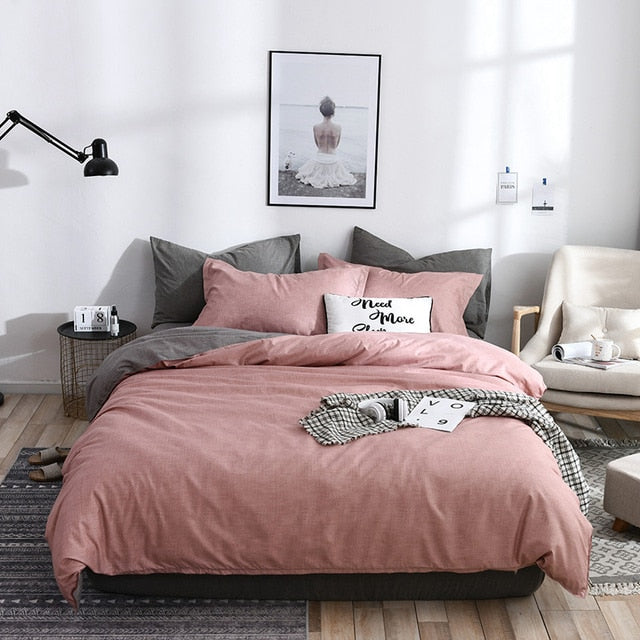 Qfdian Cozy apartment aesthetic Solstice Home Textile Girl Kids Bedding Set Honey Peach Pink Duvet Cover Sheet Pillowcase Woman Adult Beds Sheet King Queen Full