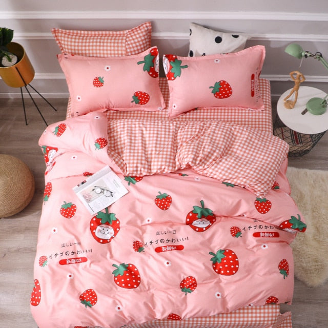 Qfdian Cozy apartment aesthetic Solstice Home Textile Girl Kids Bedding Set Honey Peach Pink Duvet Cover Sheet Pillowcase Woman Adult Beds Sheet King Queen Full