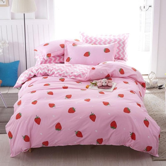 Qfdian Cozy apartment aesthetic Solstice Home Textile Girl Kids Bedding Set Honey Peach Pink Duvet Cover Sheet Pillowcase Woman Adult Beds Sheet King Queen Full