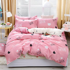 Qfdian Cozy apartment aesthetic Solstice Home Textile Girl Kids Bedding Set Honey Peach Pink Duvet Cover Sheet Pillowcase Woman Adult Beds Sheet King Queen Full