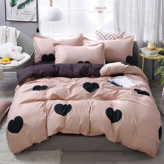 Qfdian Cozy apartment aesthetic Solstice Home Textile Girl Kids Bedding Set Honey Peach Pink Duvet Cover Sheet Pillowcase Woman Adult Beds Sheet King Queen Full