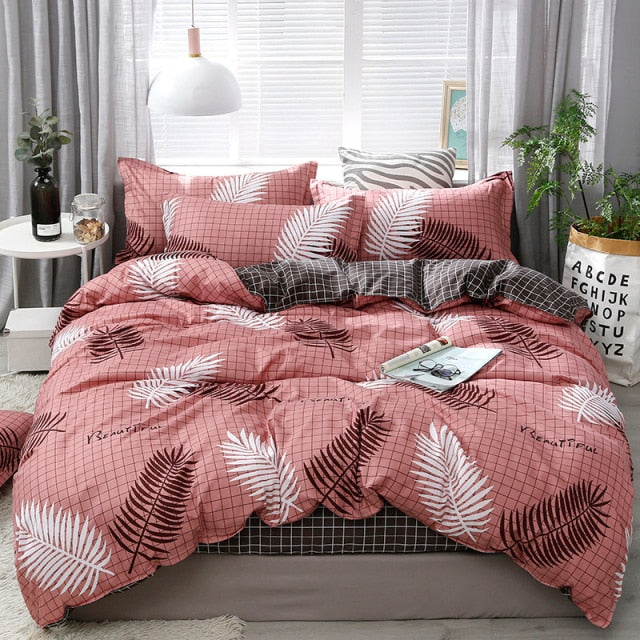 Qfdian Cozy apartment aesthetic Solstice Home Textile Girl Kids Bedding Set Honey Peach Pink Duvet Cover Sheet Pillowcase Woman Adult Beds Sheet King Queen Full