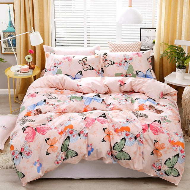 Qfdian Cozy apartment aesthetic Solstice Home Textile Girl Kids Bedding Set Honey Peach Pink Duvet Cover Sheet Pillowcase Woman Adult Beds Sheet King Queen Full