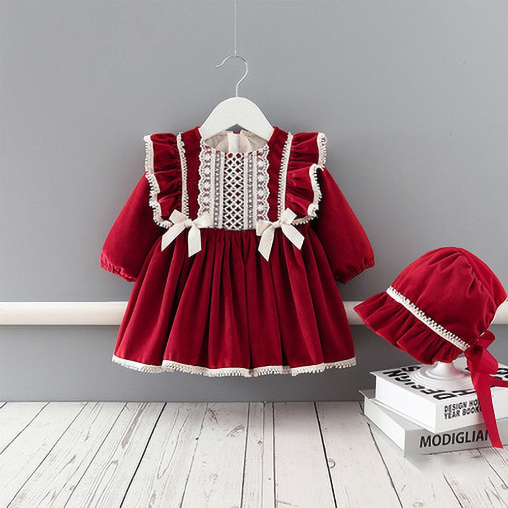 Qfdian Winter Baby Girls Dress Velvet  Thicken Dress Princess Dress+Hat Girls Kids Christmas New Year Clothes