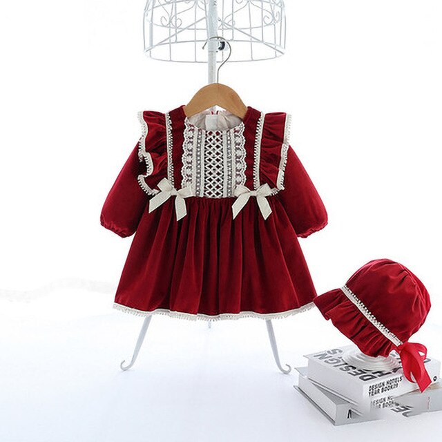 Qfdian Winter Baby Girls Dress Velvet  Thicken Dress Princess Dress+Hat Girls Kids Christmas New Year Clothes