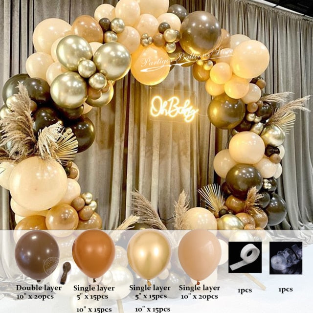 Qfdian 102pcs/lot Coffee Brown Balloons Arch Kit Skin Color Latex Garland Balloons Baby Shower Supplies Backdrop Wedding Party Decor