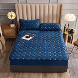 Qfdian Cozy apartment aesthetic Embroidery Coral Fleece Mattress Protector Fitted Sheet Style Cover for Mattress Solid Color Quilted Thick Soft Pad for Bed