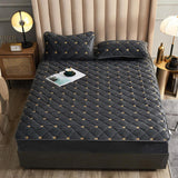 Qfdian Cozy apartment aesthetic Embroidery Coral Fleece Mattress Protector Fitted Sheet Style Cover for Mattress Solid Color Quilted Thick Soft Pad for Bed