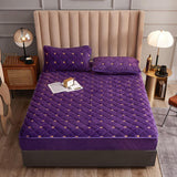Qfdian Cozy apartment aesthetic Embroidery Coral Fleece Mattress Protector Fitted Sheet Style Cover for Mattress Solid Color Quilted Thick Soft Pad for Bed