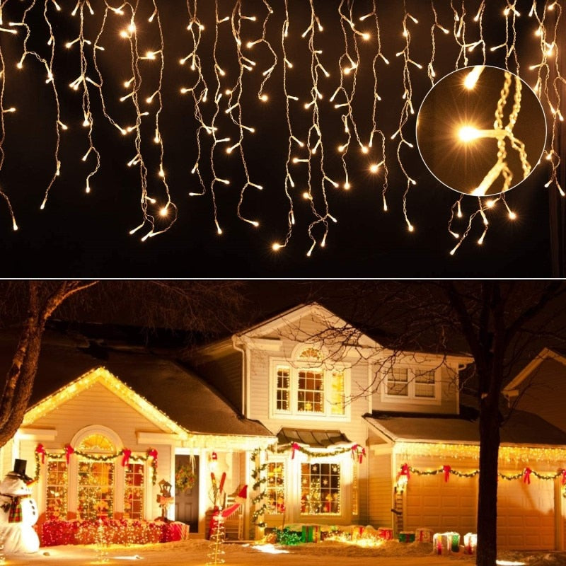 qfdian 3-20M outdoor garland christmas and new year festoon lamps for decor garden yard house steady on warm white luces led decoración