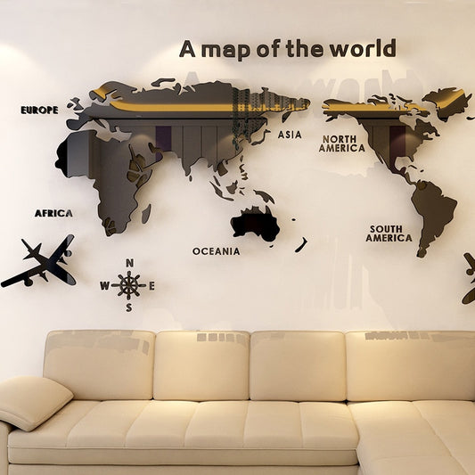 Qfdian valentines day decorations for the home hot sale new World Map Acrylic 3D Solid Crystal Bedroom Wall With Living Room Classroom Stickers Office Decoration Ideas