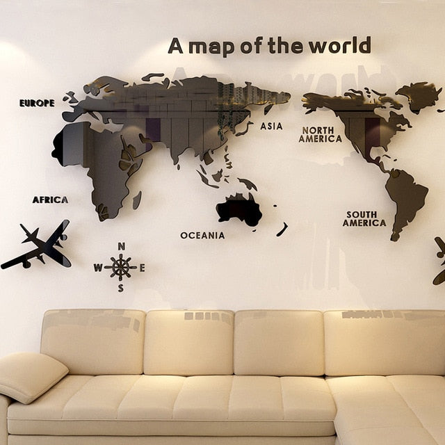 Qfdian valentines day decorations for the home hot sale new World Map Acrylic 3D Solid Crystal Bedroom Wall With Living Room Classroom Stickers Office Decoration Ideas