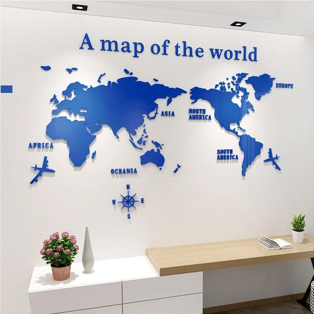 Qfdian valentines day decorations for the home hot sale new World Map Acrylic 3D Solid Crystal Bedroom Wall With Living Room Classroom Stickers Office Decoration Ideas