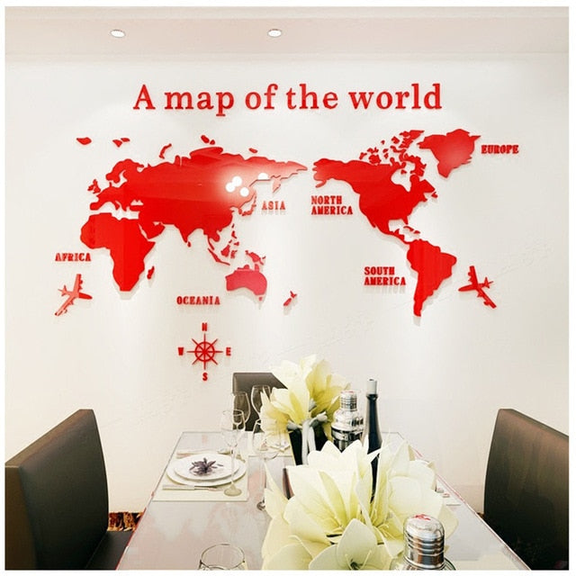 Qfdian valentines day decorations for the home hot sale new World Map Acrylic 3D Solid Crystal Bedroom Wall With Living Room Classroom Stickers Office Decoration Ideas