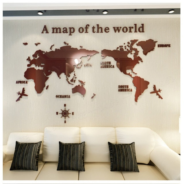 Qfdian valentines day decorations for the home hot sale new World Map Acrylic 3D Solid Crystal Bedroom Wall With Living Room Classroom Stickers Office Decoration Ideas