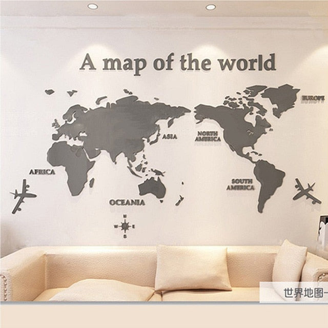 Qfdian valentines day decorations for the home hot sale new World Map Acrylic 3D Solid Crystal Bedroom Wall With Living Room Classroom Stickers Office Decoration Ideas