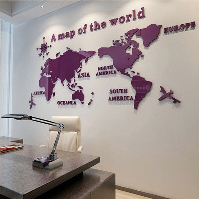 Qfdian valentines day decorations for the home hot sale new World Map Acrylic 3D Solid Crystal Bedroom Wall With Living Room Classroom Stickers Office Decoration Ideas