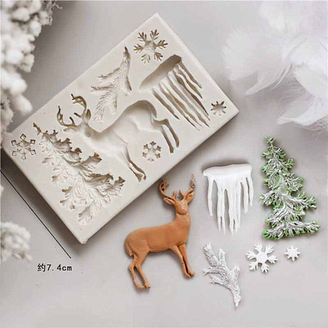 Qfdian Winter Santa Claus Snowflake Tree Sugarcraft Fondant Christmas Cake Molds Mould for the Kitchen Baking Cake Decorating Tools