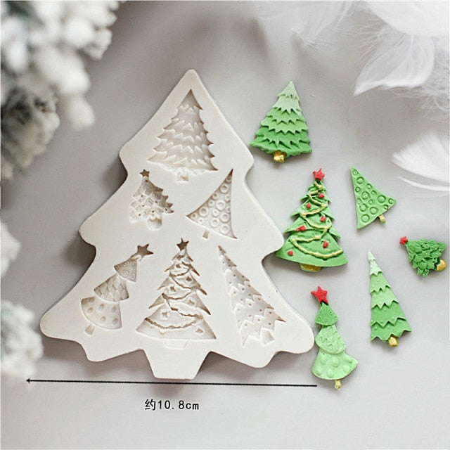 Qfdian Winter Santa Claus Snowflake Tree Sugarcraft Fondant Christmas Cake Molds Mould for the Kitchen Baking Cake Decorating Tools