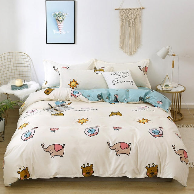 Qfdian Cozy apartment aesthetic Solstice Home Textile Cyan Cute Cat Kitty Duvet Cover Pillow Case Bed Sheet Boy Kid Teen Girl Bedding Covers Set King Queen Twin