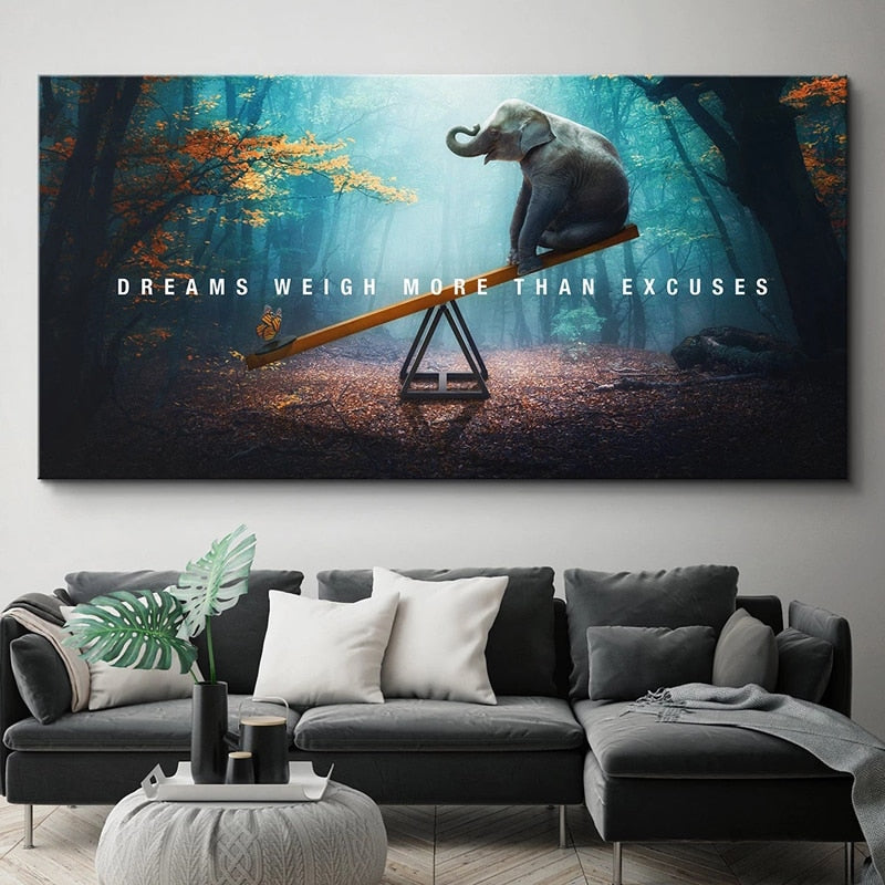 Qfdian Animal Motivational Quote Canvas Painting Poster Print Letter Dreams Weigh More Than Excuses Wall Art Picture Living Room Decor