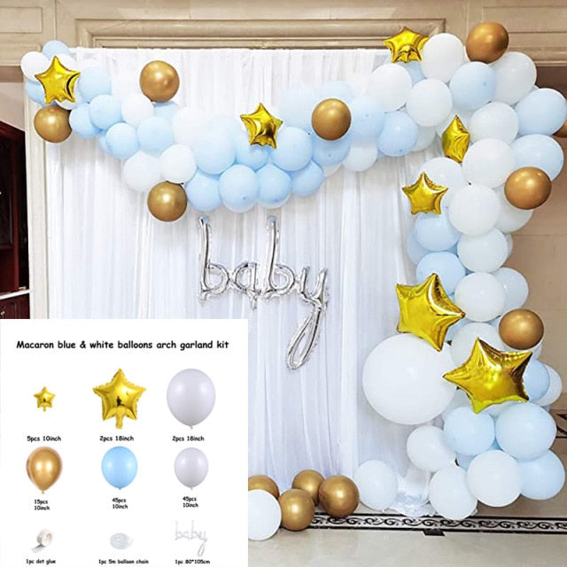 Qfdian Pink Blue Arch Garland Balloon Kit Star Moon Foil Balloons Wedding Birthday Baby Shower Party Decor Supplies Air Balls Globos