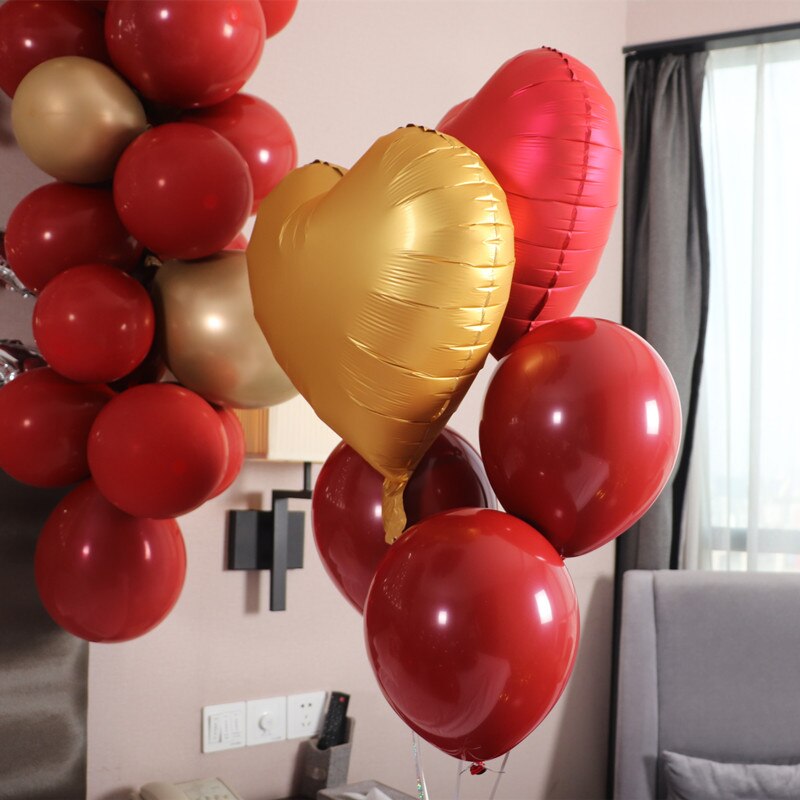 Qfdian valentines day decorations for the home 18inch Metallic Red Heart Ruby Agate Red Balloons Wedding Background Room Decoration Love Letter Balloon Valentines Decor