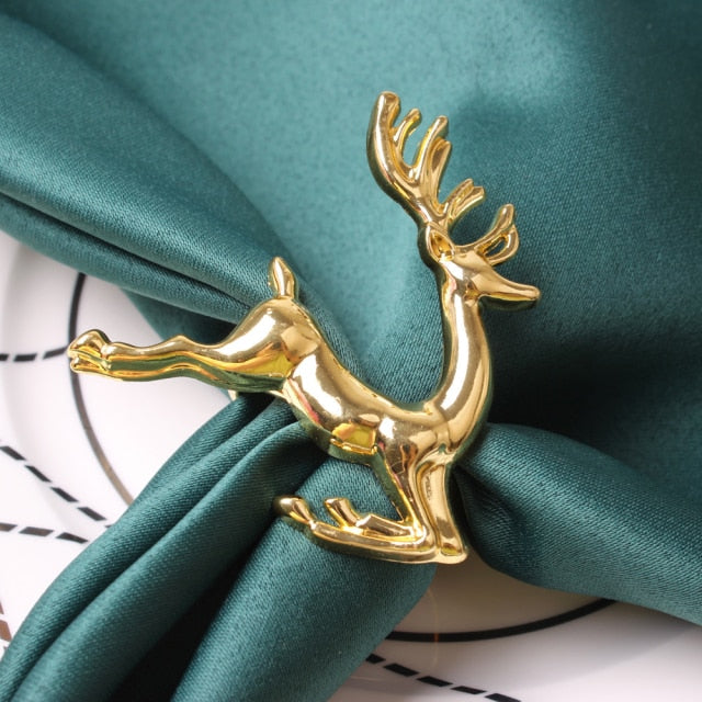 Qfdian  Christmas 1PC Christmas Napkin Ring Holders Xmas table Decoration for home Metal reindeer horn tissue ring Wedding Banquet Hotel Table Sup