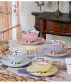 Qfdian valentines day gifts 1Piece Bone china Coffee Cups &amp;Saucer Set Exquisite Gold Rim Tea Water Cups Beautiful Flower Teacup Ceramic Kitchen Accessories
