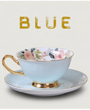Qfdian valentines day gifts 1Piece Bone china Coffee Cups &amp;Saucer Set Exquisite Gold Rim Tea Water Cups Beautiful Flower Teacup Ceramic Kitchen Accessories
