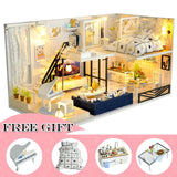 Qfdian DIY Doll House Wooden Doll Houses Miniature Dollhouse Furniture Kit with LED Toys for Children Christmas Birthday Gift