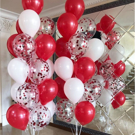 Qfdian valentines day decoration Valentines Day Decor 30pcs White Red Confetti Balloons Kit Birthday Wedding Party Decorations Kids Adult Supplies