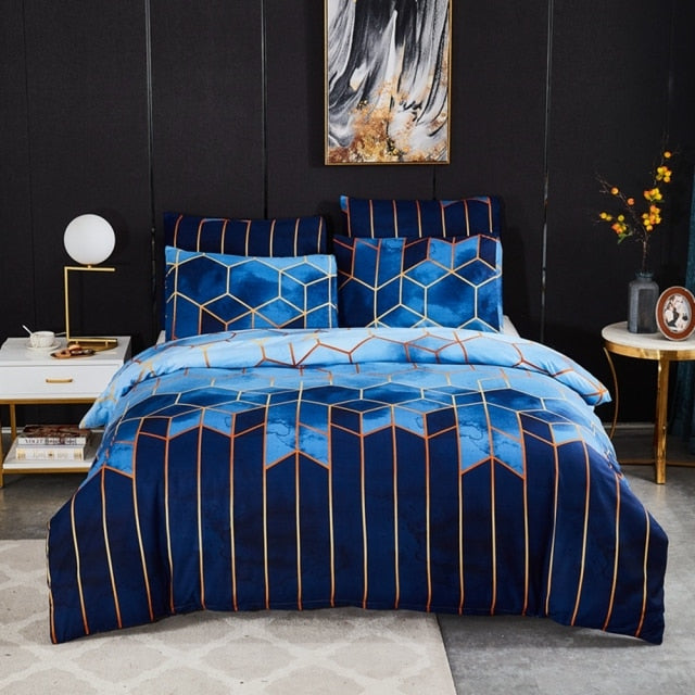 Qfdian Cozy apartment aesthetic Nordic Geometric Plaid Gilt Duvet Cover Set 240x220 King Size Bedding Sets Pillowcase Double Queen Quilt Covers (No Bed Sheet)