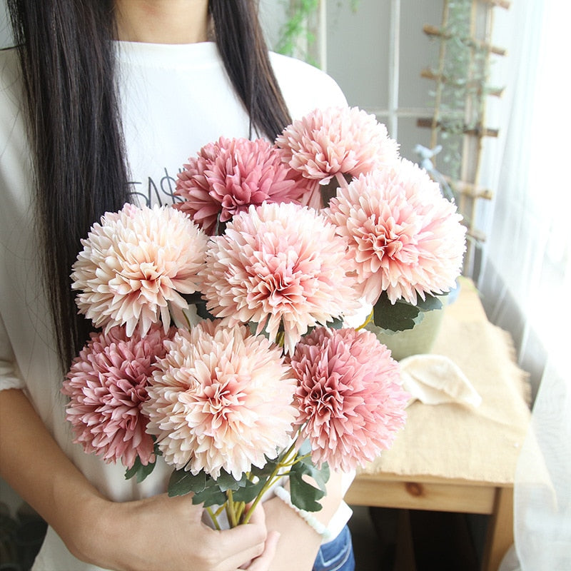 Qfdian valentines day gifts 1/3/5PcsBunch Artificial Flower Bouquet Silk Dandelion Flower Ball Fake Flowers DIY Home Widding Decoration Valentines Day Gifts