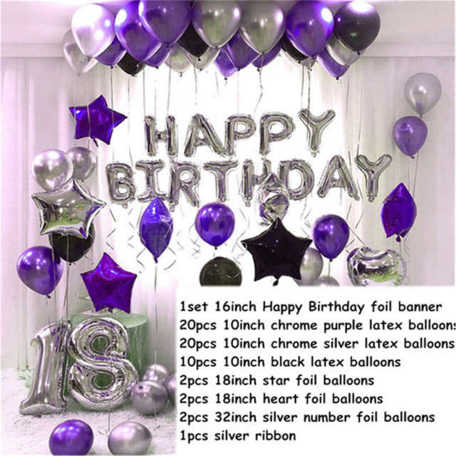 Qfdian 1set Gold Silver Metal Latex Balloons 16 18 21 30 40 50Years Number Happy Birthday Anniversary Party Decor Adult Balloon Globos