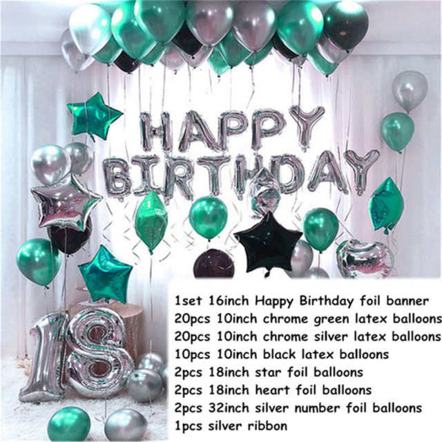 Qfdian 1set Gold Silver Metal Latex Balloons 16 18 21 30 40 50Years Number Happy Birthday Anniversary Party Decor Adult Balloon Globos