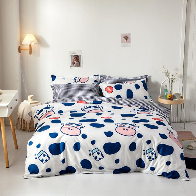 Qfdian Cozy apartment aesthetic Solstice Home Textile Cyan Cute Cat Kitty Duvet Cover Pillow Case Bed Sheet Boy Kid Teen Girl Bedding Covers Set King Queen Twin