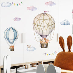 Qfdian Party decoration valentines day Cartoon Cute Animals Hot Air Balloon Wall Stickers for Kids Room Baby Nursery Room Wall Decals Bedroom Decoration Home Decor PVC