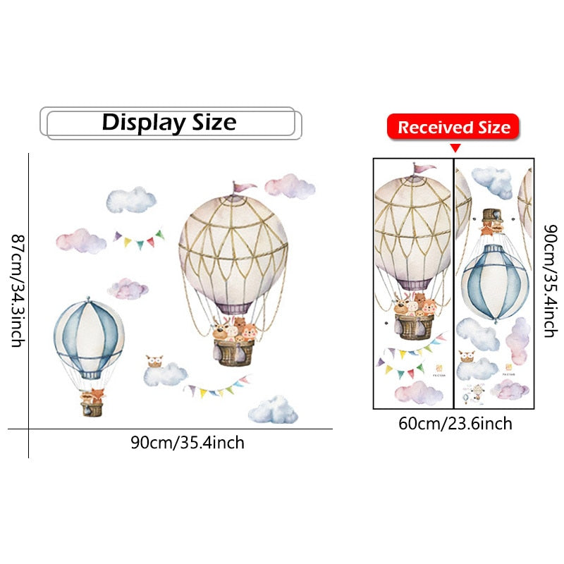 Qfdian Party decoration valentines day Cartoon Cute Animals Hot Air Balloon Wall Stickers for Kids Room Baby Nursery Room Wall Decals Bedroom Decoration Home Decor PVC