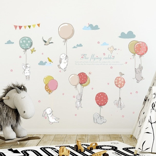 Qfdian Party decoration valentines day Cartoon Cute Animals Hot Air Balloon Wall Stickers for Kids Room Baby Nursery Room Wall Decals Bedroom Decoration Home Decor PVC