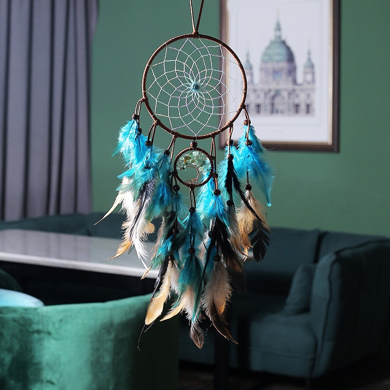 Qfdian  Christmas Beautiful Dream Catchers Led Handmade Feathers Dreamcatcher Night Light Wall Hanging Decoration Home Room Ornament