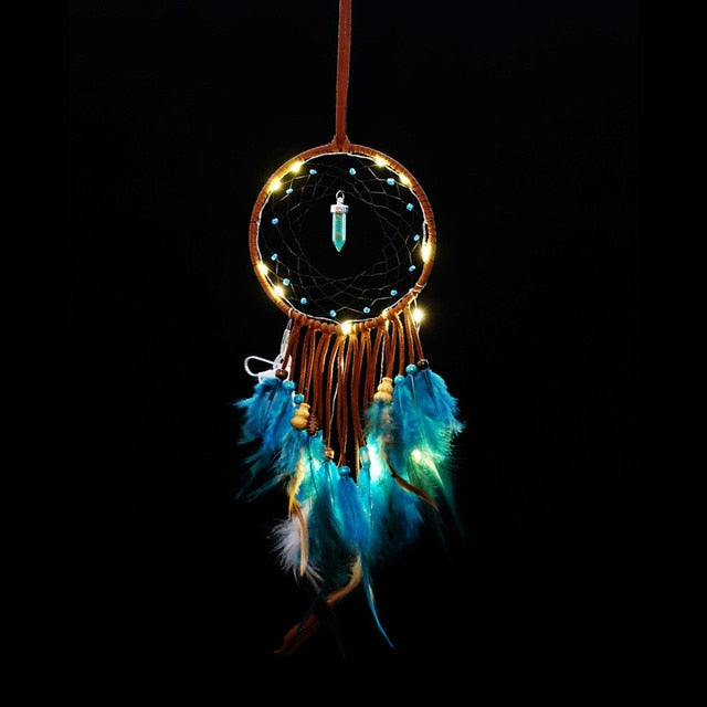 Qfdian  Christmas Beautiful Dream Catchers Led Handmade Feathers Dreamcatcher Night Light Wall Hanging Decoration Home Room Ornament