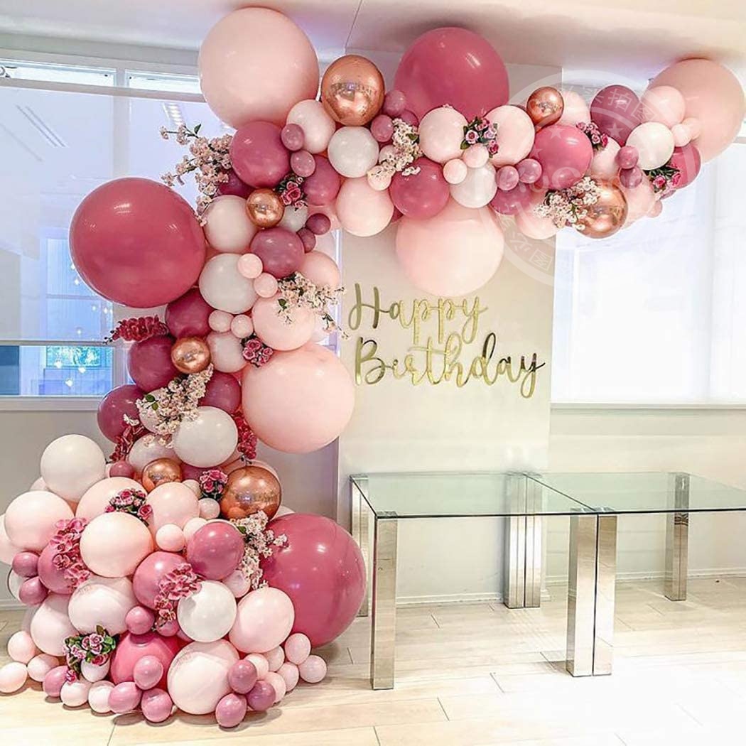 Qfdian dorm decoration ideas 90pcs Rose and Pink Balloon Arch Garland Kit For Wedding Bridal Shower Baby Shower Birthday Christening Backdrop Party Decor